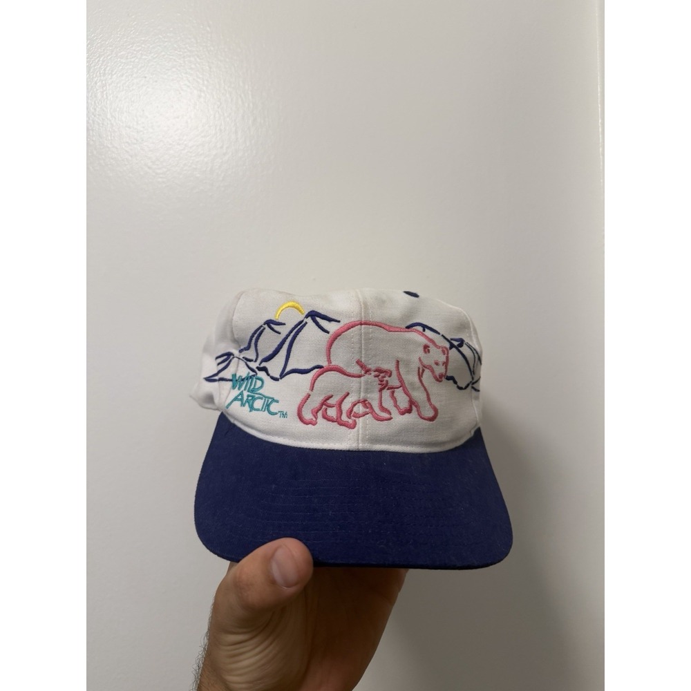 Vintage Sea World Wild Arctic White Purple Polar Bear Hat Cap Snapback 90s